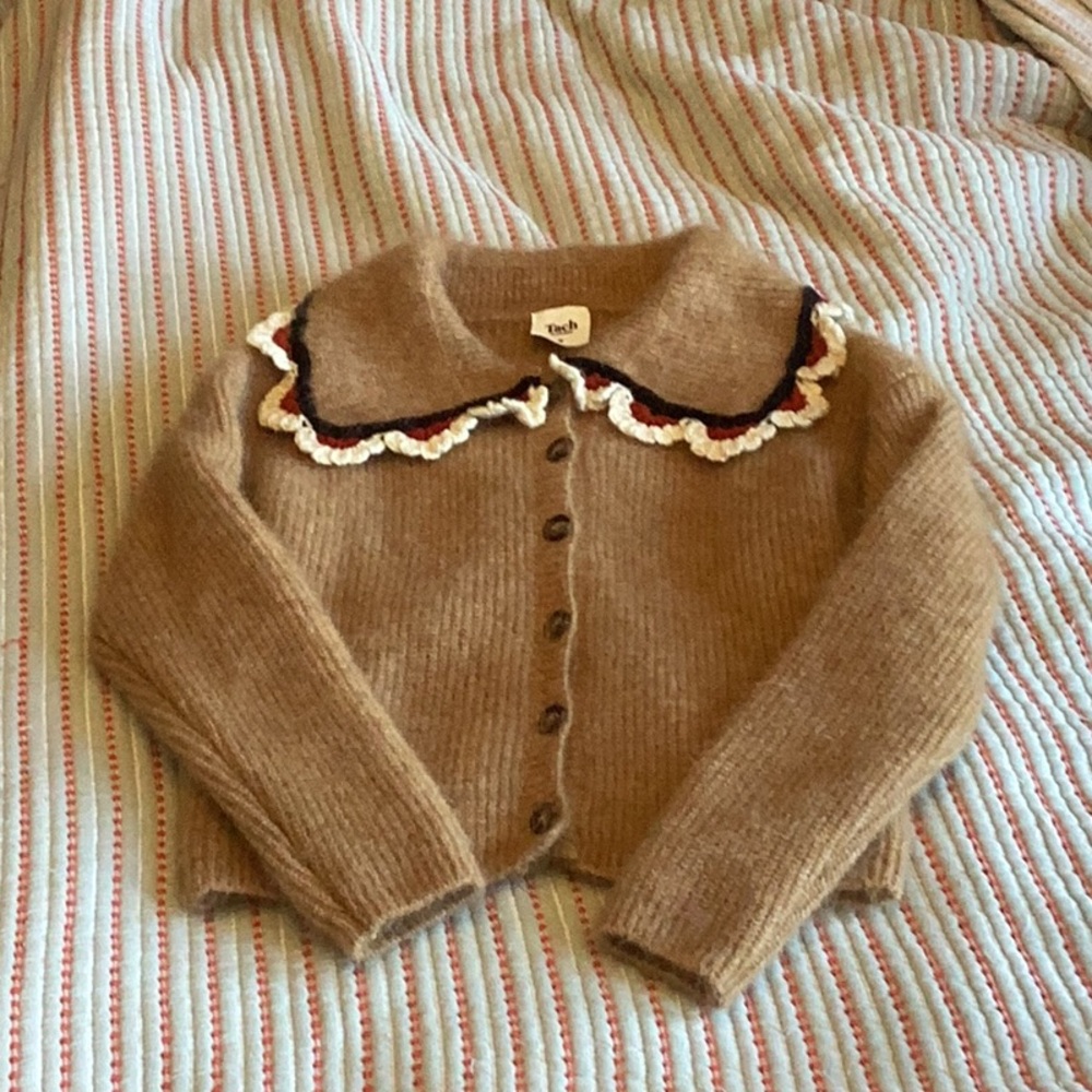 Tan Ruffled Collar Sweater